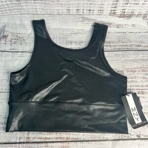 Andrew Marc Sport Women's Large Liquid Reversible Crop Tank Top Metallic‎ Black